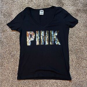 PINK Victoria's Secret Black Sequin Logo Women's Top